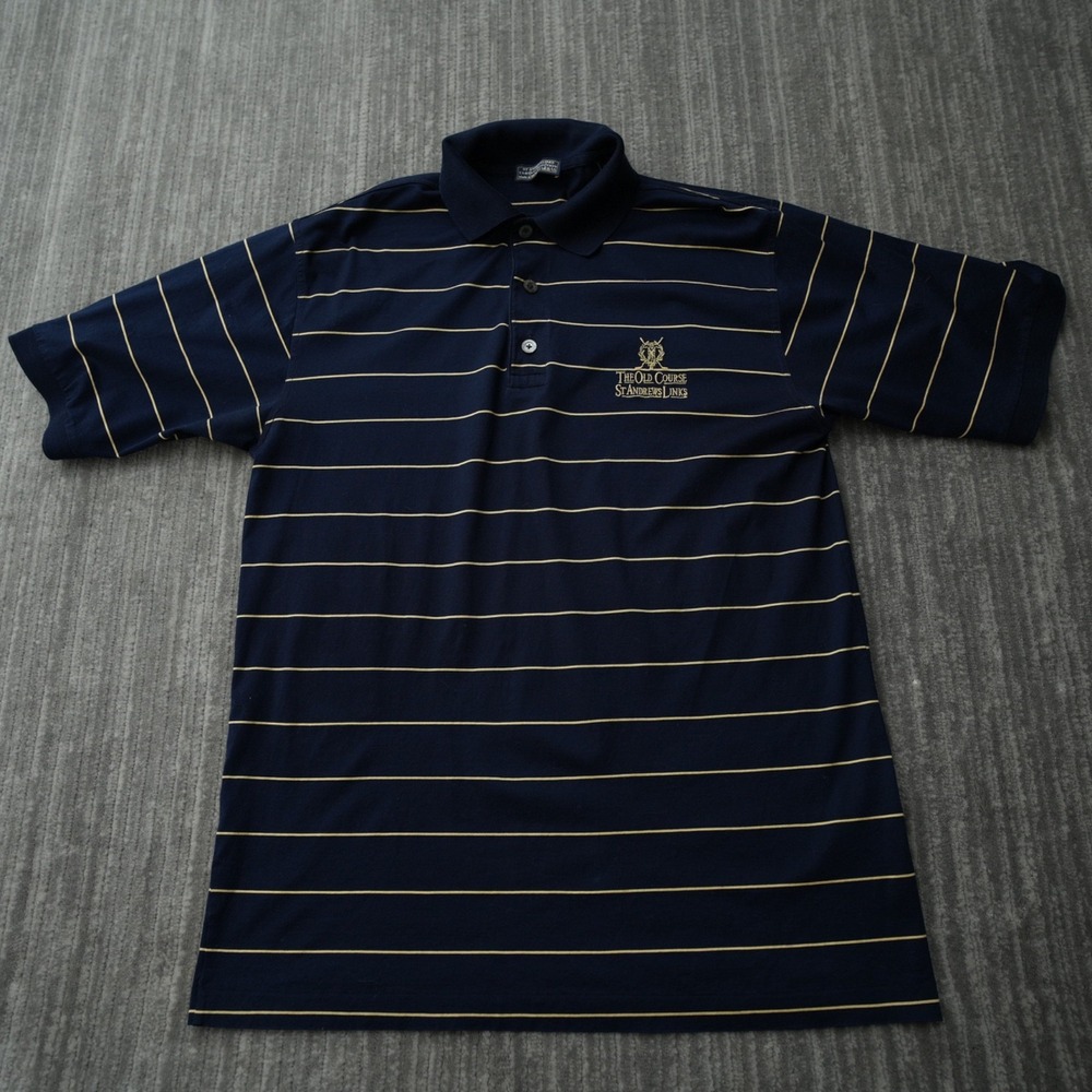 St Andrews Links Tartan Collection Golf Polo Shirt Men Striped Blue Italy Small